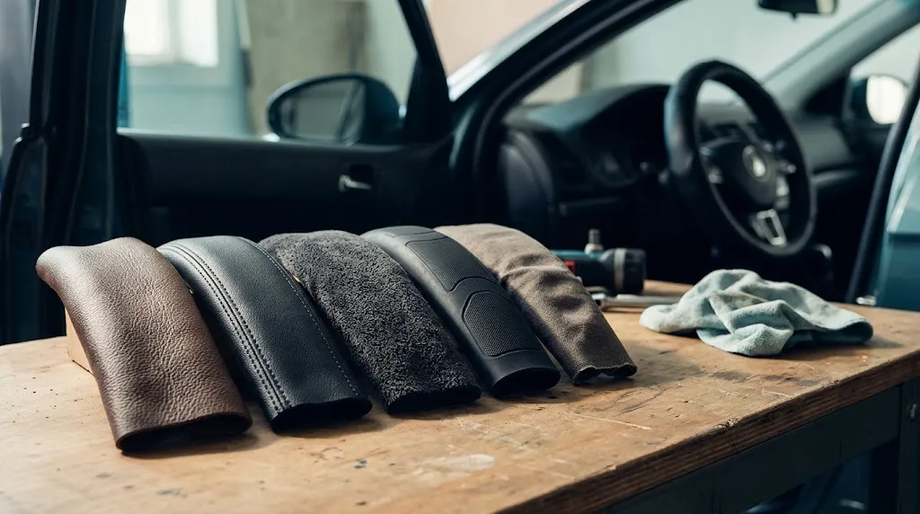 Genuine leather, synthetic leather, microfiber, rubber, and fabric steering wheel cover materials